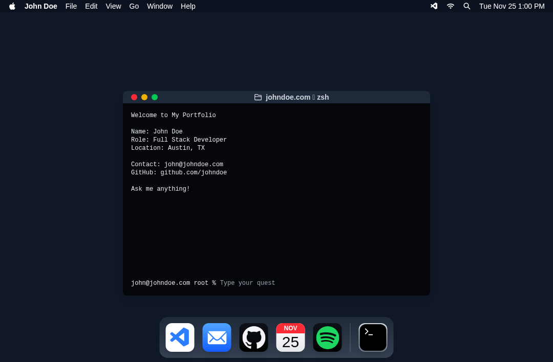 macOS Terminal Portfolio
